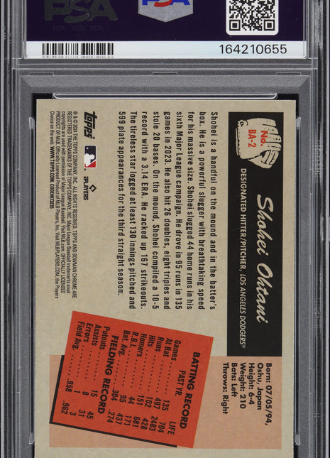 Shohei Ohtani 2024 Bowman #BA2 1955 Bowman Anime Case Hit SSP PSA10 GEM MT