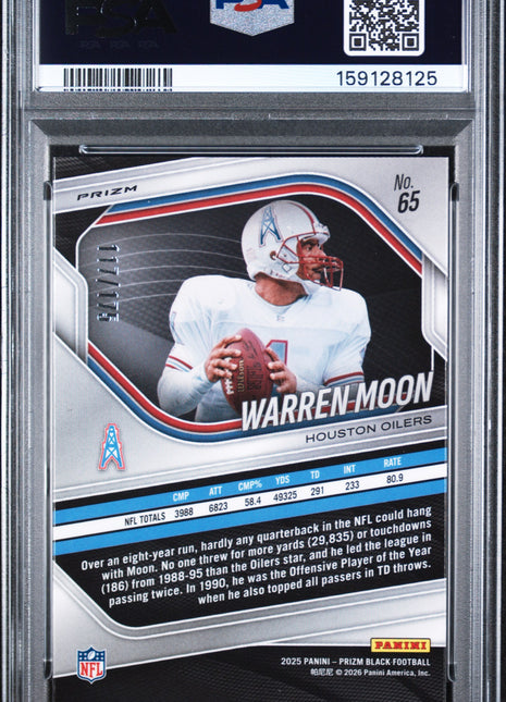 Warren Moon 2025 Panini Prizm Black #65 White Prizm /175 PSA10 GEM MT