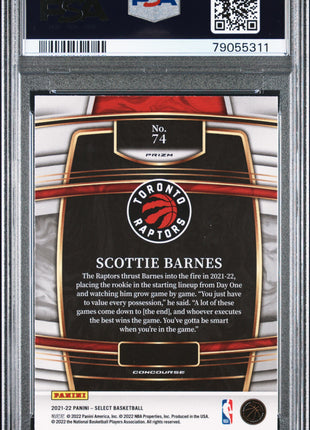 Scottie Barnes 2021-22 Panini Select #74 Green/White/Purple RC PSA10 GEM MT