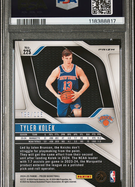 Tyler Kolek 2024-25 Panini Prizm #225 Basketball Prizm /225 RC PSA9 MINT Knicks