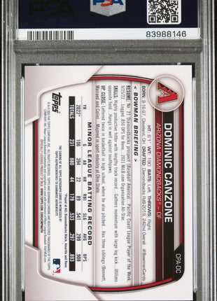 Dominic Canzone 2023 Bowman Chrome #CPADC Blue Crater /150 Auto PSA10/10 GEM MT