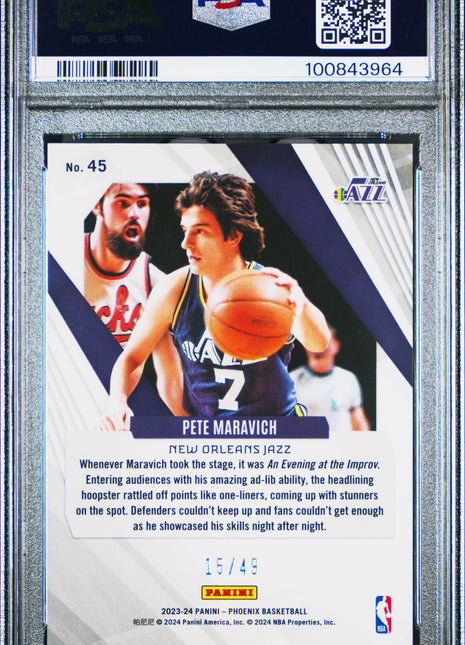 Pete Maravich 2023-24 Panini Phoenix #45 Bronze Lazer /49 SP PSA10 GEM MT Jazz