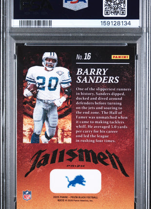 Barry Sanders 2025 Panini Prizm Black #16 Talismen Silver Prizm PSA10 GEM MT