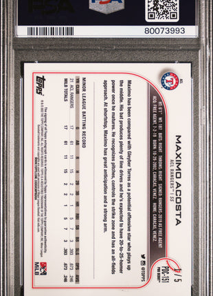 Maximo Acosta 2022 Topps Pro Debut #151 Chrome Red Refractor /5 Auto PSA9 MINT