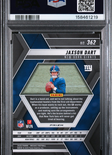 Jaxson Dart 2025 Panini Mosaic #362 Red Camo Rookie RC PSA10 GEM MT