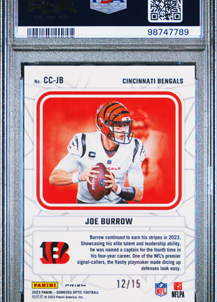 Joe Burrow 2023 Panini Donruss Optic Captain In Charge Blue Ice /15 PSA10 GEM MT