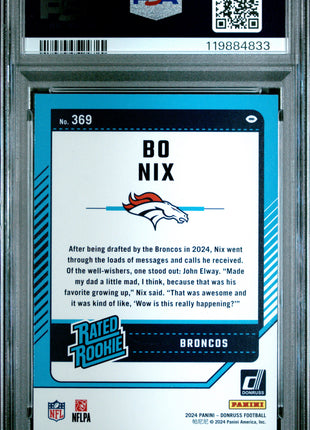 Bo Nix 2024 Panini Donruss #369 Press Proof Gold /50 RC PSA9 MINT Broncos