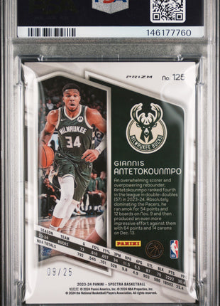 Giannis Antetokounmpo 2023-24 Panini Spectra Blue & Orange Intl /25 PSA10 GEM MT