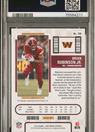 Brian Robinson Jr. 2022 Panini Contenders #106 Showcase Auto RC PSA10 GEM MT