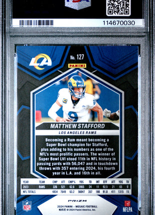 Matthew Stafford 2024 Panini Mosaic #127 Genesis SSP PSA10 GEM MT Rams