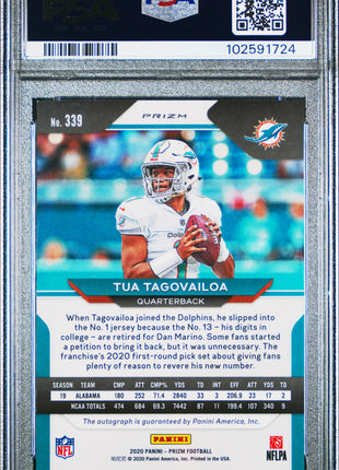 Tua Tagovailoa 2020 Panini Prizm #339 Silver Autograph RC Auto PSA8 NM-MT