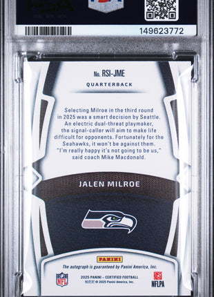 Jalen Milroe 2025 Panini Certified Signatures Mirror Blue /20 RC Auto PSA9 MT