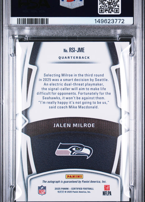Jalen Milroe 2025 Panini Certified Signatures Mirror Blue /20 RC Auto PSA9 MT