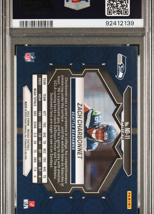 Zach Charbonnet 2023 Panini Mosaic #ND11 Peacock Choice SSP RC PSA10 GEM MT