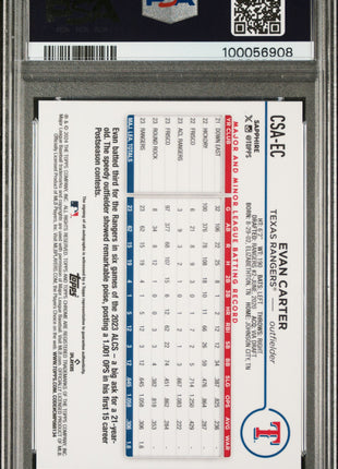 Evan Carter 2024 Topps Sapphire #CSAEC Green Refractor /99 RC Auto PSA10 GEM MT