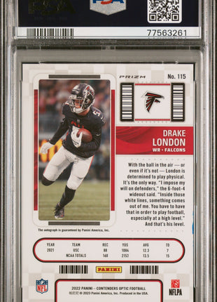 Drake London 2022 Contenders Optic Rookie Ticket Silver RC Auto PSA10 GEM MT