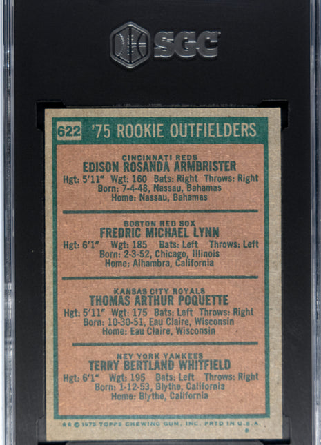 Fred Lynn 1975 Topps #622 1975 Rookie Outfielders SGC6 EX-NM Red Sox