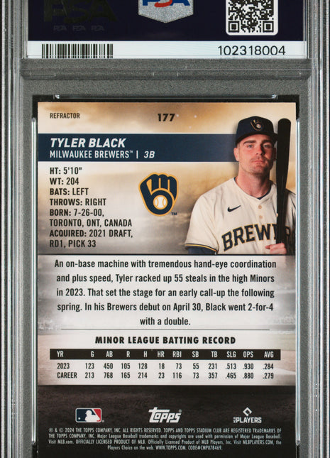 Tyler Black 2024 Topps Stadium Club #177 Chrome Refractor RC PSA10 GEM MT