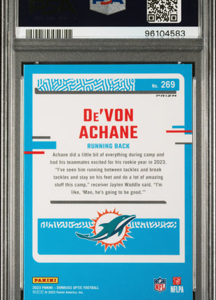 De'von Achane 2023 Panini Donruss Optic #269 Green Velocity RC PSA10 GEM MT