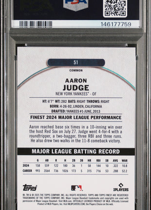 Aaron Judge 2025 Topps Finest #51 Checkerboard Refractor PSA10 GEM MT Yankees