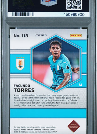 Facundo Torres 2021-2022 Panini Mosaic FIFA W/C Peacock Choice RC SSP PSA8 NM-MT