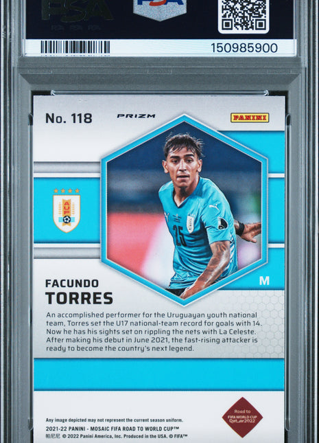 Facundo Torres 2021-2022 Panini Mosaic FIFA W/C Peacock Choice RC SSP PSA8 NM-MT