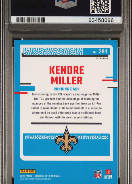 Kendre Miller 2023 Panini Donruss Optic #284 Blue Glitter SSP RC PSA9 MINT