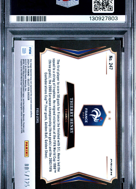 Thierry Henry 2024-25 Panini Select FIFA #247 Orange Fluorescent /125 PSA9 MINT