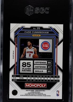 Cade Cunningham 2022-23 Panini Prizm Monopoly Gold Money Shimmer /500 SGC9.5 MT+