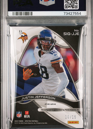 Justin Jefferson 2022 Panini Spectra Signatures Neon Pink /15 Auto PSA8 NM-MT