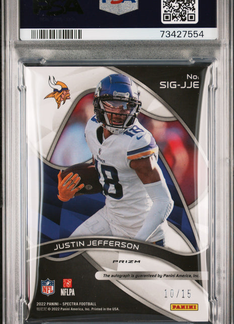 Justin Jefferson 2022 Panini Spectra Signatures Neon Pink /15 Auto PSA8 NM-MT