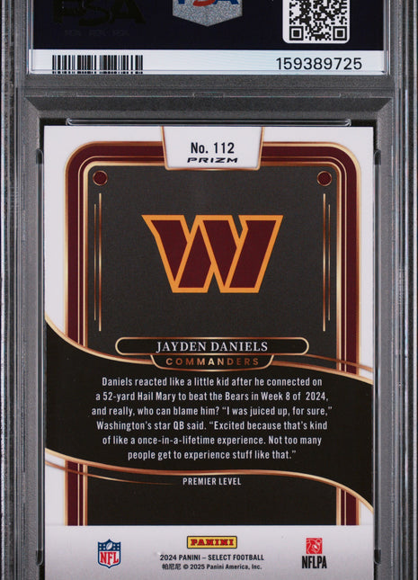 Jayden Daniels 2024 Panini Select #112 Black & Gold Shock RC PSA10 GEM MT