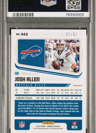 Josh Allen 2018 Panini Honors Score Update Rookies Gold Zone /50 RC PSA10 GEM MT