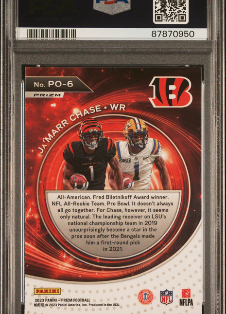 Ja'marr Chase 2023 Panini Prizm Portals #PO6 Green Prizm PSA10 GEM MT Bengals