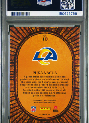 Puka Nacua 2025 Panini Mosaic #10 Micro Mosaic Case Hit SSP PSA9 MINT Rams