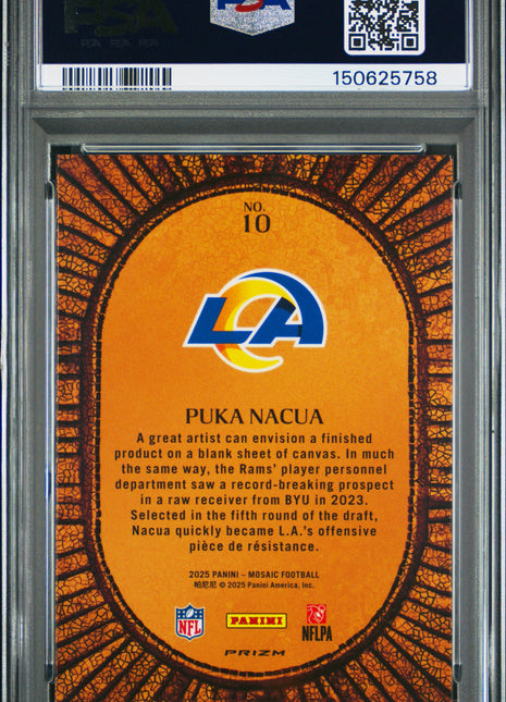 Puka Nacua 2025 Panini Mosaic #10 Micro Mosaic Case Hit SSP PSA9 MINT Rams