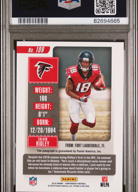 Calvin Ridley 2018 Panini Contenders #109 Cracked Ice /24 RC Auto PSA10 GEM MT