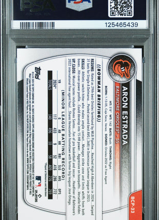 Aron Estrada 2025 Bowman Chrome #BCP33 Wave Refractor /350 PSA10 GEM MT Orioles