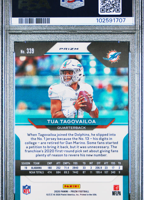 Tua Tagovailoa 2020 Panini Prizm #339 Blue Ice RC PSA9 MINT Dolphins