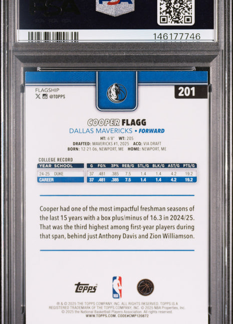 Cooper Flagg 2025-26 Topps #201 Rookie RC PSA9 MINT Mavericks