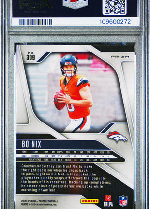 Bo Nix 2024 Panini Prizm #309 Red White Blue RC PSA10 GEM MT Broncos