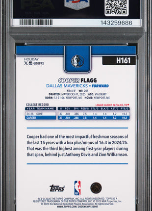 Cooper Flagg 2025-26 Topps Holiday #H161 Rookie RC PSA10 GEM MT Mavericks