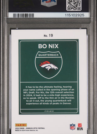 Bo Nix 2024 Panini Donruss Optic #19 Downtown! RC SSP PSA10 GEM MT