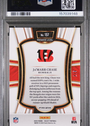 Ja'Marr Chase 2025 Panini Select #157 Green Prizm /5 PSA10 GEM MT Pop 1