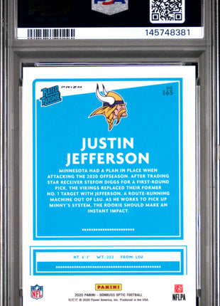 Justin Jefferson 2020 Panini Donruss Optic #163 Red Mojo RC PSA9 MINT Vikings