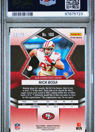 Nick Bosa 2022 Panini Mosaic #180 No Huddle Blue /75 PSA10 GEM MT SF 49ers