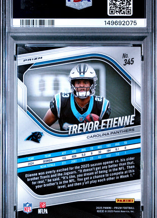 Trevor Etienne 2025 Panini Prizm #345 Silver Prizm RC PSA10 GEM MT