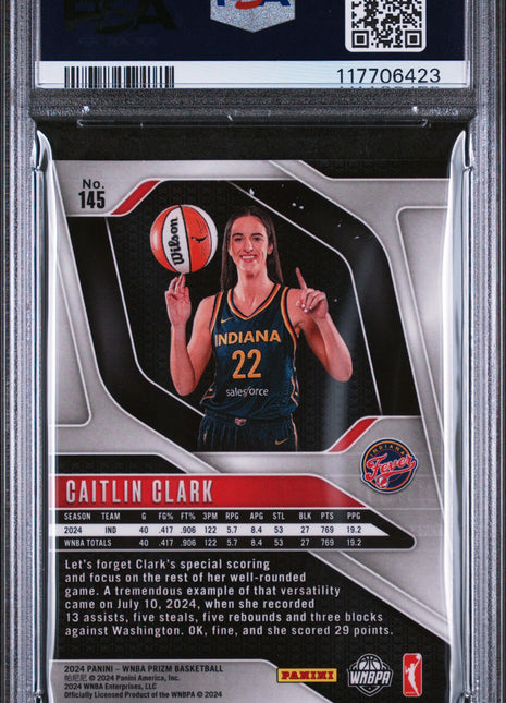 Caitlin Clark 2024 Panini Prizm WNBA #145 Rookie RC PSA9 MINT Fever