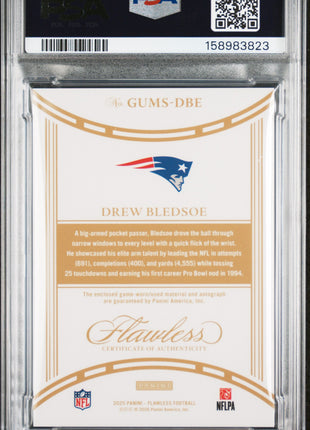 Drew Bledsoe 2025 Panini Flawless Silver /25 Game Used Patch Auto PSA10 GEM MT