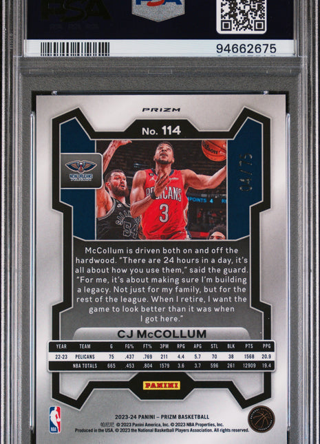 CJ McCollum 2023-24 Panini Prizm #114 Red Power /75 PSA10 GEM MT Pelicans